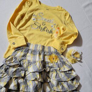Gymboree Bright Owl size 4 shirt, skort & pony holder NWT set.